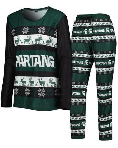 FOCO Michigan State Spartans Ugly Long Sleeve T-shirt And Pajama Pants Sleep Set - Green