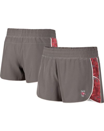 Colosseum Athletics Gray And Red Wisconsin Badgers Pamela Lined Shorts