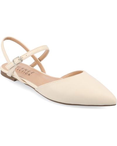 Journee Collection Martine Buckle Pointed Toe Flats - White