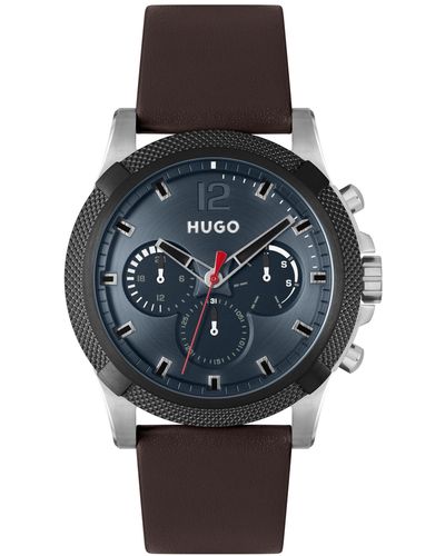 BOSS Hugo Impress Quartz Multifunction Leather Strap Watch 46mm - Gray