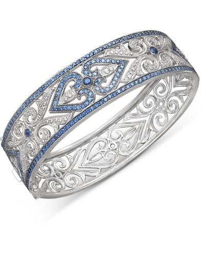 Macy's Sterling Silver Bracelet, Sapphire (3-3/4 Ct. T.w.) And Diamond (1/4 Ct. T.w.) Heart Bangle - Multicolor