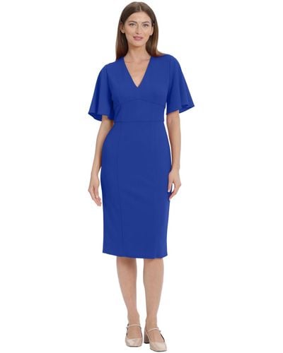 Maggy London Crepe Flutter-sleeve Midi Dress - Blue