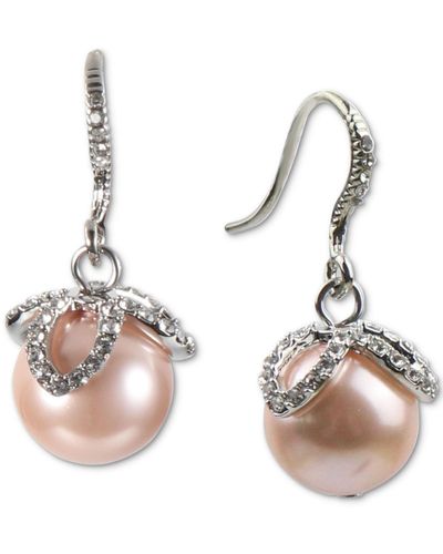Charter Club Imitation Pearl & Crystal Drop Earrings - Pink