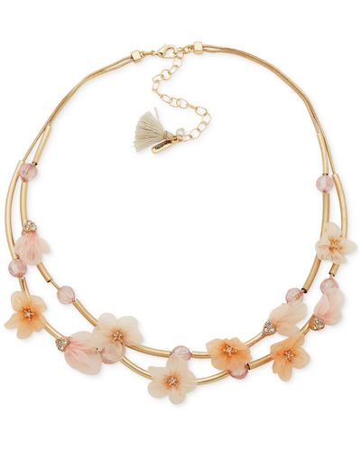Lonna & Lilly Gold-tone Pave & Ribbon Flower Beaded Layered Necklace - Metallic