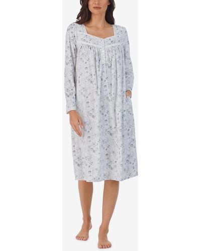 Eileen West Fleece Waltz Long-sleeve Nightgown - Gray