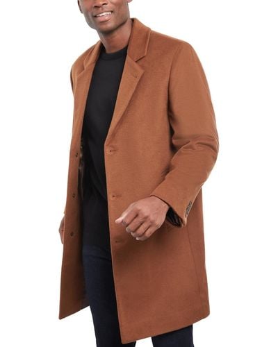 Michael Kors Madison Wool Blend Modern-fit Overcoat - Brown