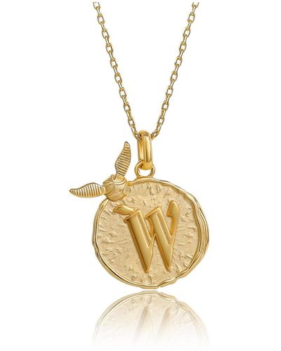 Harry Potter Wizarding World Golden Snitch Initial Gold Plated Pendant Necklace - Metallic