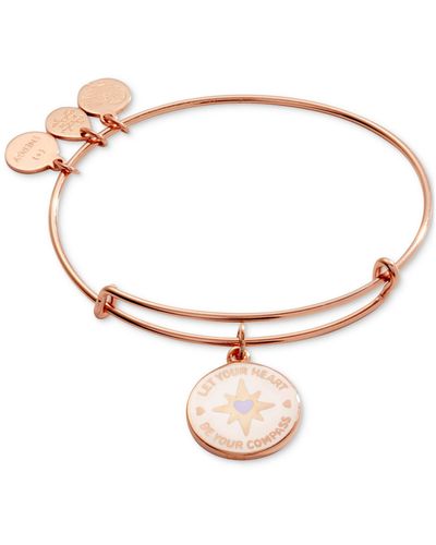 ALEX AND ANI Rose Gold-tone Let Your Heart Be Your Compass Charm Bangle Bracelet - White