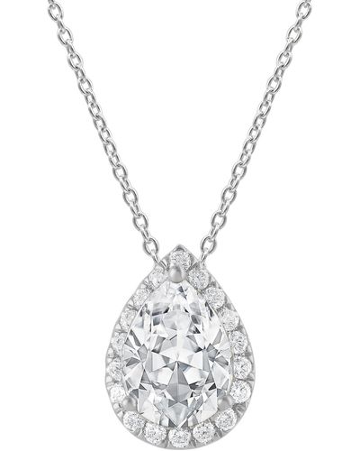 Badgley Mischka Lab Grown Diamond Pear & Round Halo 18" Pendant Necklace (1-1/5 Ct. T.w. - Metallic