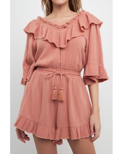 Free the Roses Ruffle Detail Romper - Pink