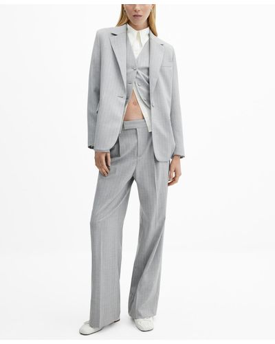 Mango Pinstripe Suit Blazer - Gray