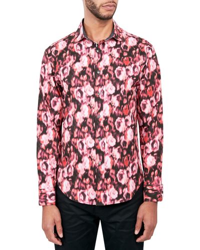 Society of Threads Regular-fit Non-iron Performance Stretch Abstract Floral Button-down Shirt - Red