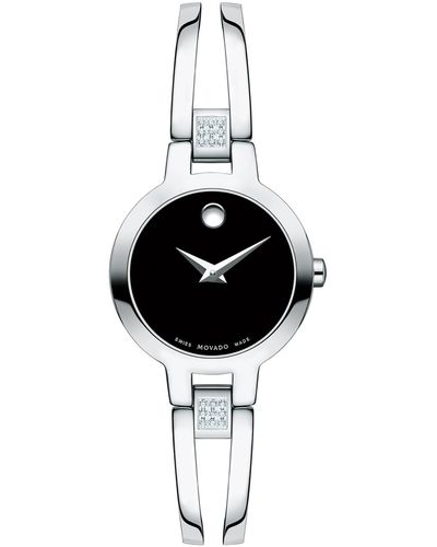 Movado Swiss Amorosa Diamond-accent Stainless Steel Bangle Bracelet Watch 24mm - Black