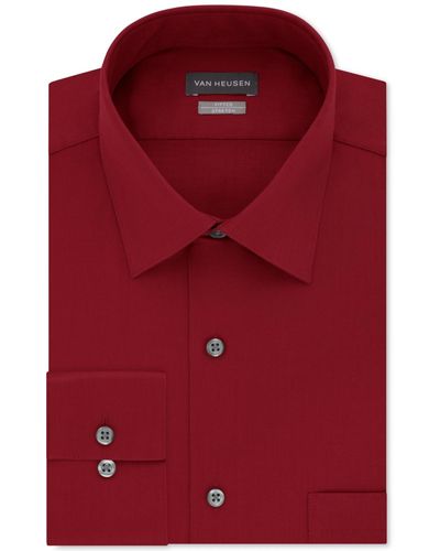 Van Heusen Fitted Stretch Wrinkle Free Sateen Solid Dress Shirt - Red