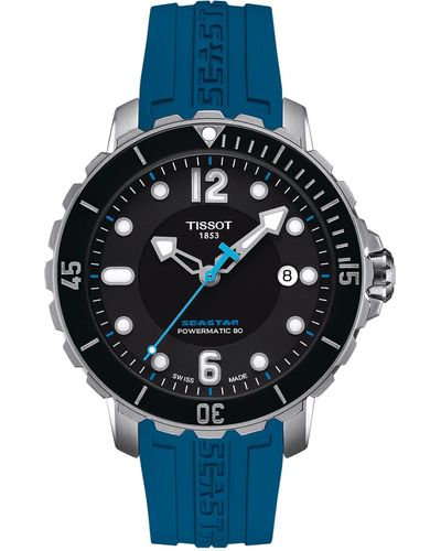 Tissot Swiss Automatic Seastar 1000 Caribbean Special Edition Blue Rubber Strap Watch 42mm