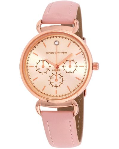Adrienne Vittadini Mock Chronograph And Leather Strap Watch 36mm - Pink