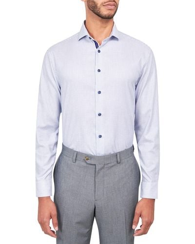 Michelsons Of London Dobby Square Shirt - Blue