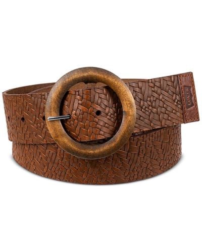 Levi's Wide Wooden Buckle Woven Waist Belt - Brown