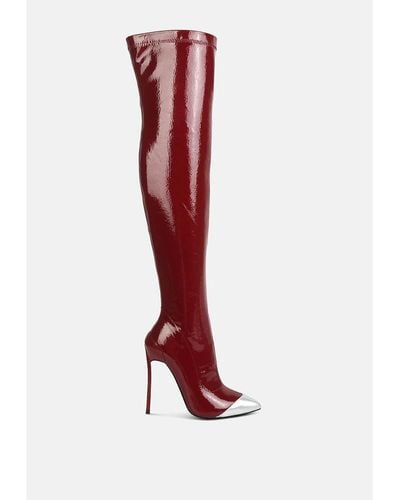 LONDON RAG Chimes High Heel Patent Long Boots - Red