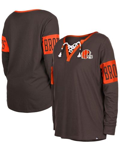 KTZ Cleveland S Lace-up Notch Neck Long Sleeve T-shirt - Brown