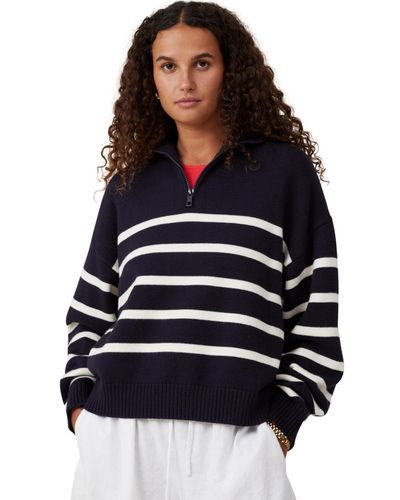Cotton On Cape Cod Half Zip Knit Sweater - Blue