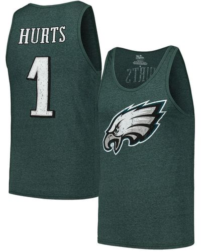 Majestic Threads Jalen Hurts Philadelphia Eagles Player Name And Number Tri-blend Tank Top - Green