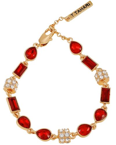 Tahari Gold-tone & Glass Stone Line Bracelet - Red