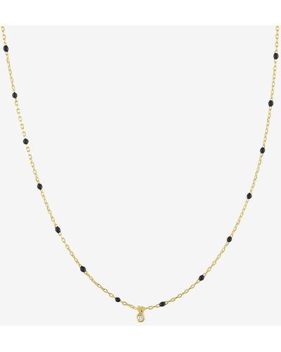 Macy's Diamond Accent Bezel Dangle Enamel Bead 18" Pendant Necklace - Natural