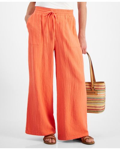 Style & Co. Petite Gauze Wide-leg Pull-on Pants - Orange