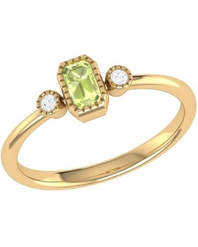 LuvMyJewelry Emerald Peridot Gemstone Round Natural Diamond 14k Gold Birthstone Ring - Metallic