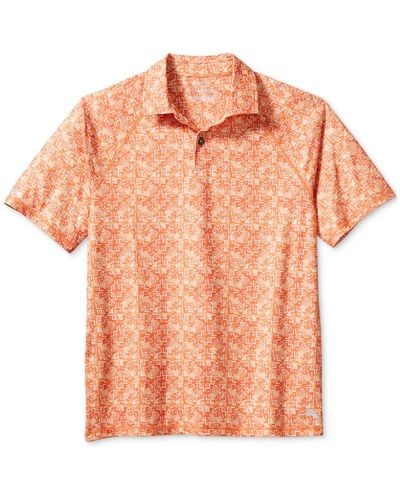 Tommy Bahama Short Sleeve Tiled Hibiscus Print Performance Polo - Orange