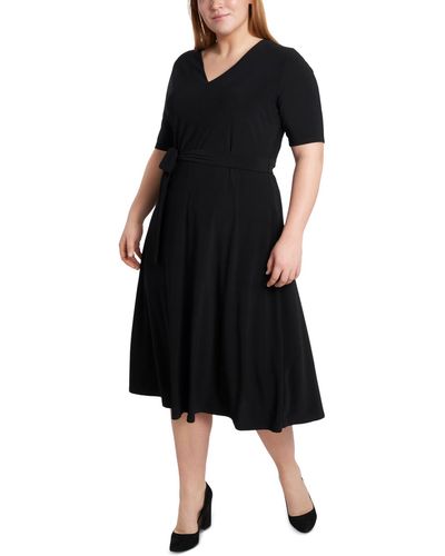 Msk Plus Size Tie-waist Midi Dress - Black