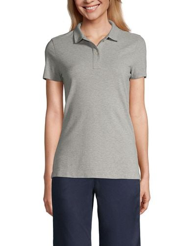 Lands' End School Uniform Short Sleeve Feminine Fit Mesh Polo Shirt - Gray