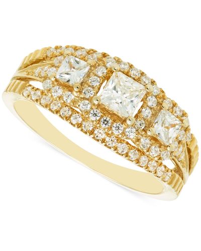Macy's Diamond Princess & Round Three Stone Engagement Ring (1 Ct. T.w. - Metallic