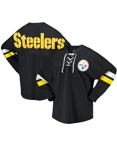Fanatics Pittsburgh Steelers Spirit Jersey Lace-up V-neck Long Sleeve T-shirt - Black