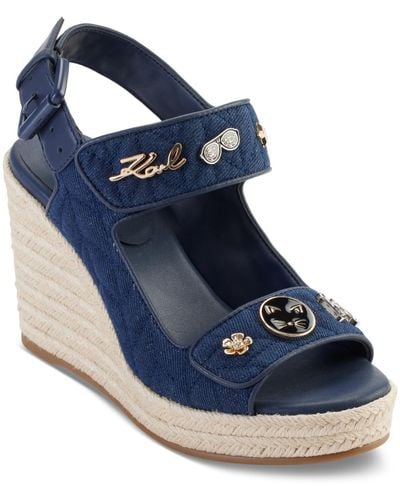 Karl Lagerfeld Carolyna Embellished Espadrille Wedge Sandals - Blue