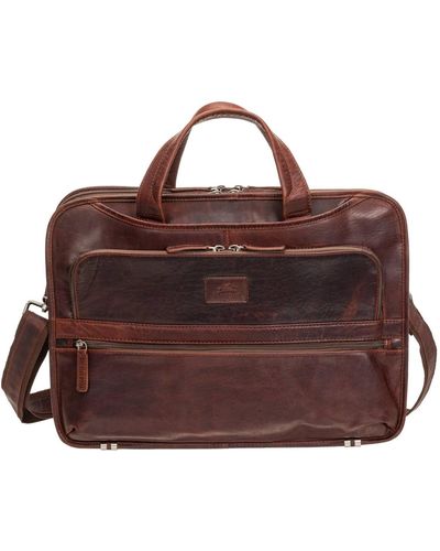 Mancini Buffalo Triple Compartment Briefcase For 15.6" Laptop And Tablet - Brown