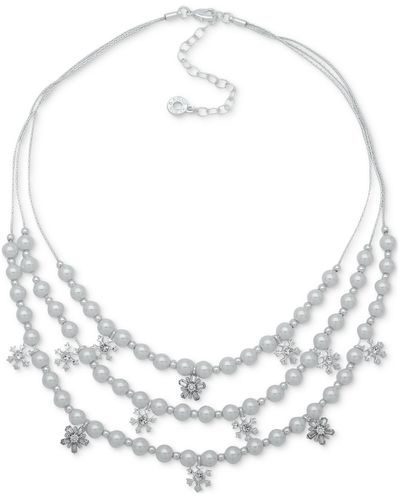 Anne Klein Silver-tone Snowflake & Imitation Pearl Layered Collar Necklace - White