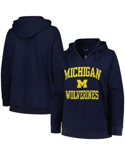 Champion Michigan Wolverines Plus Size Heart & Soul Notch Neck Pullover Hoodie - Blue