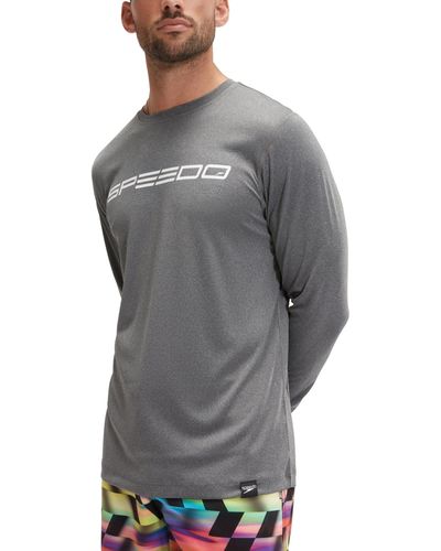 Speedo Long Sleeve Crewneck Performance Graphic Swim Shirt - Gray