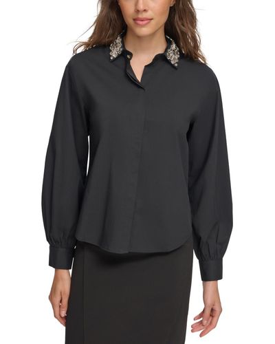 Donna Karan Embellished-collar Shirt - Black