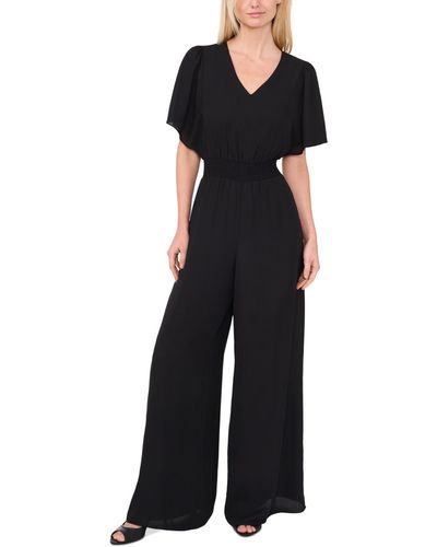 Cece Wear To Work Flutter Short Sleeve Smocked Waist Jumpsuit - Black