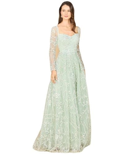 Lara Long Sleeve Beaded Lace Gown - White