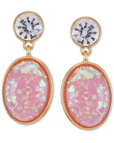 Guess Tone Crystal & Stone Drop Earrings - Pink
