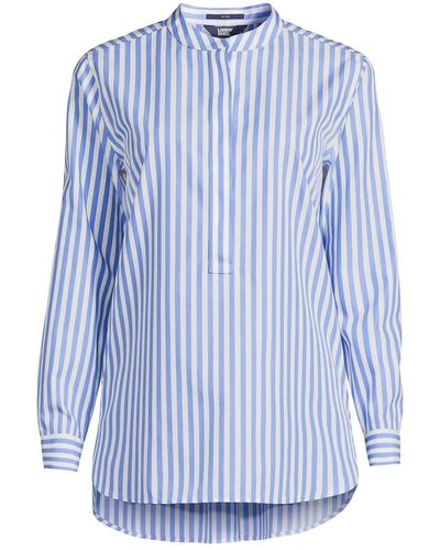 Lands' End No Iron Banded Collar Popover Shirt - Blue