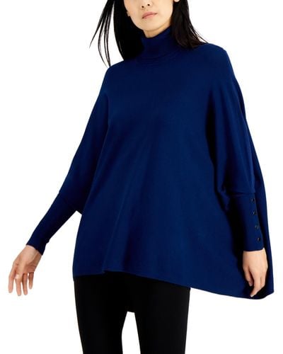 Alfani Turtleneck Poncho Sweater - Blue
