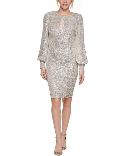 Eliza J Petite Sequin Long-sleeve Cocktail Dress - Gray