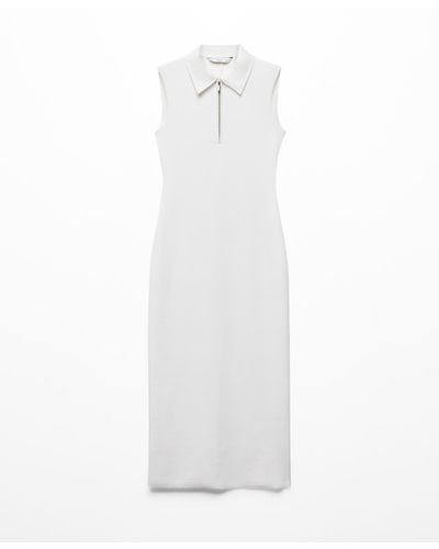 Mango Zipper Neck Dress - White