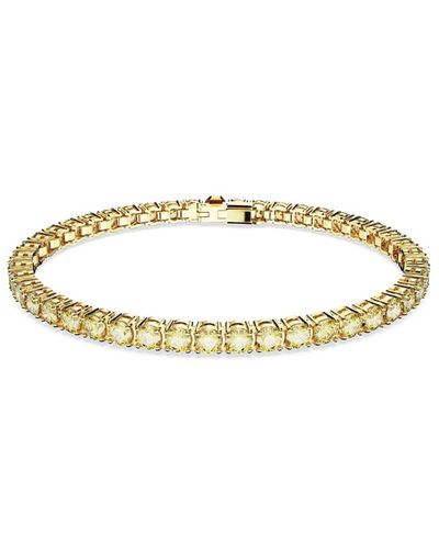 Swarovski Crystal Matrix Tennis Bracelet Round Cut Yellow Gold-tone Plated - Metallic