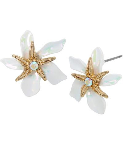 Betsey Johnson Faux Stone Starfish Flower Stud Earrings - Metallic